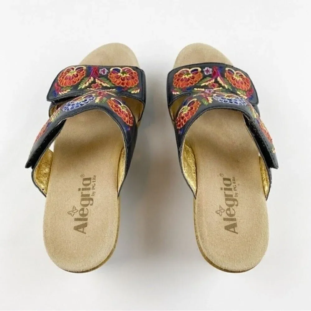 Alegria Linn Floral Embroidered Slip On Leather Sandals Size 38/8-8.5 - Picture 4 of 12
